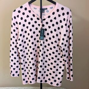 Cable & Gauge Pink Cardigan with Black Polka Dots And Hearts size XL